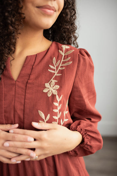 Megan Burgunday Embroidered Floral Dress