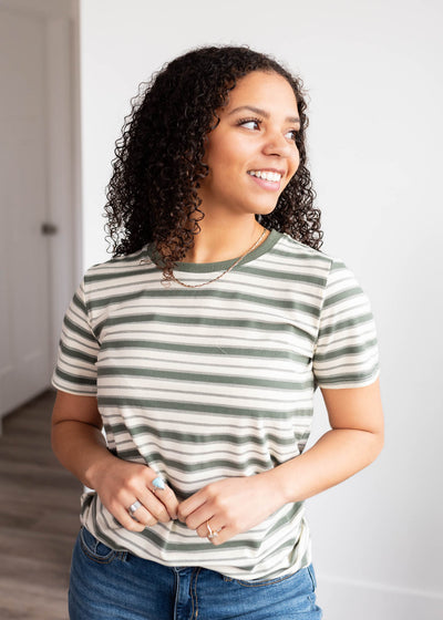 Short sleeve jade stripe top