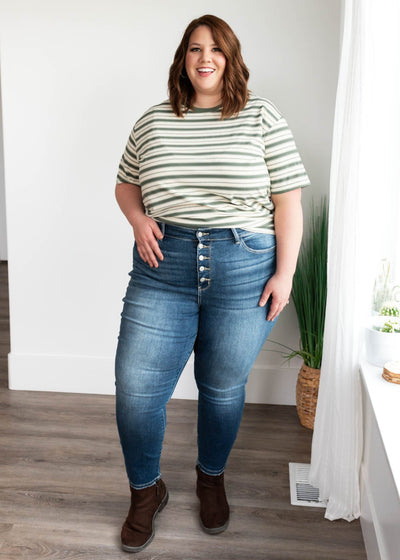 Short sleeve plus size jade stripe top