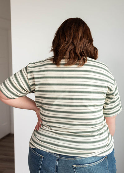 Back view of the jade stripe top in plus size