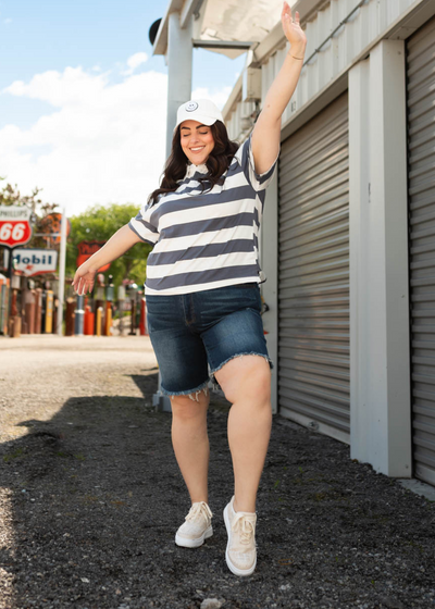 Short sleeve dusty navy polo top