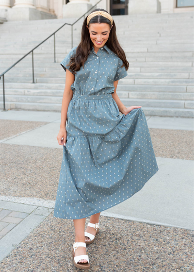 Twirlable steel blue floral skirt