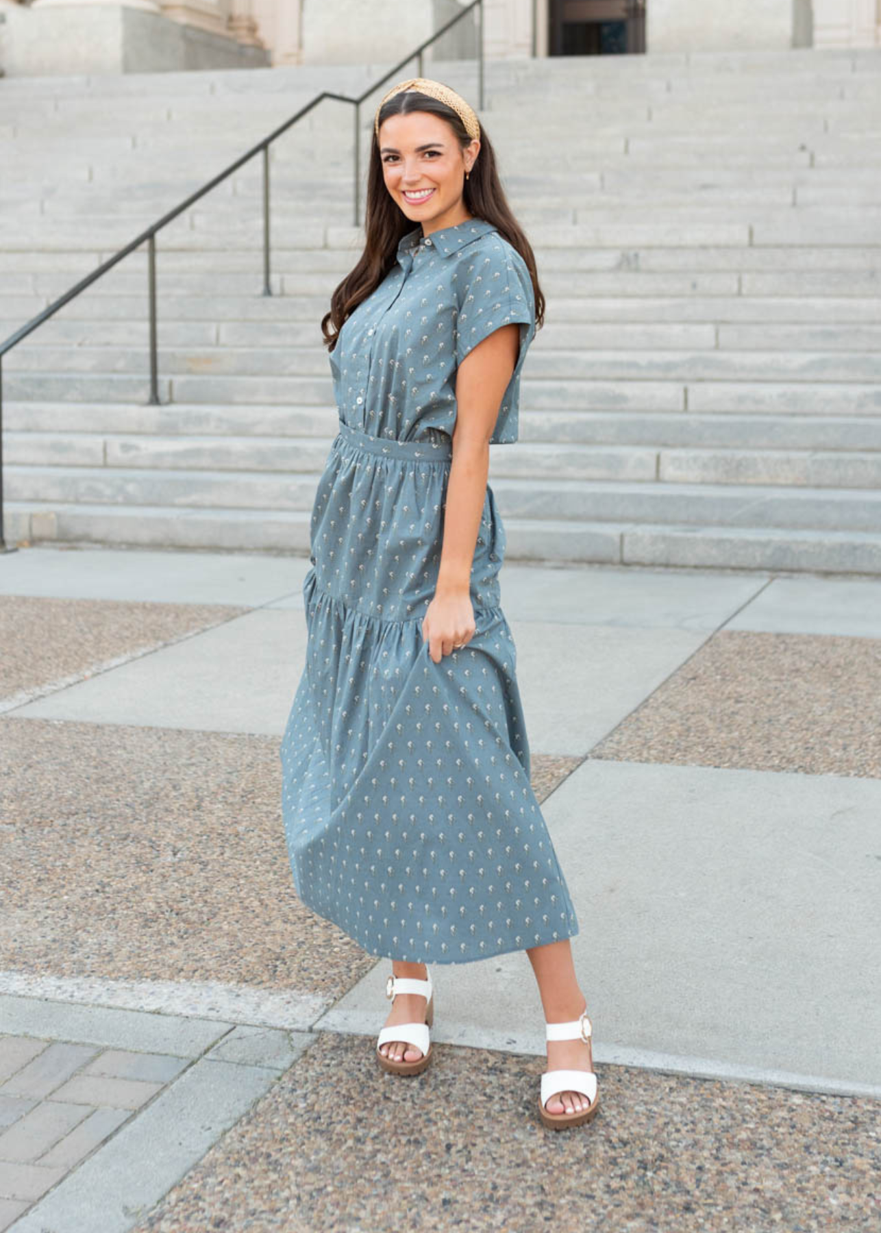 Small steel blue floral skirt