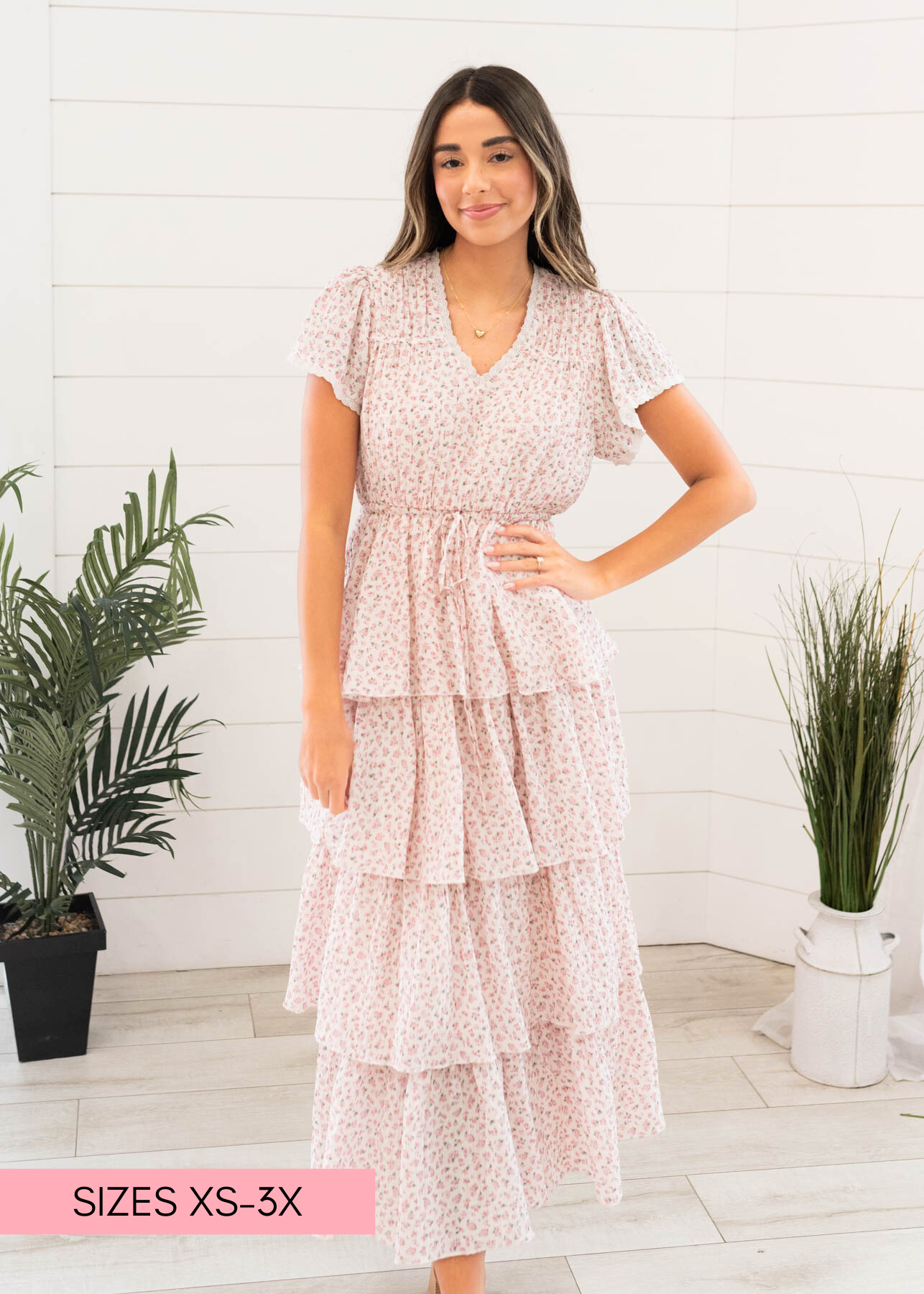 Blush rose tiered ruffle dress