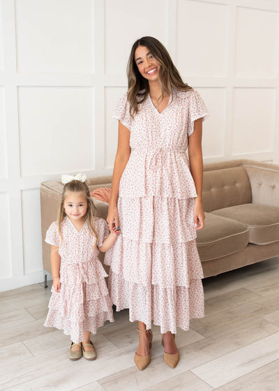 Mira Blush Rose Tiered Ruffle Dress