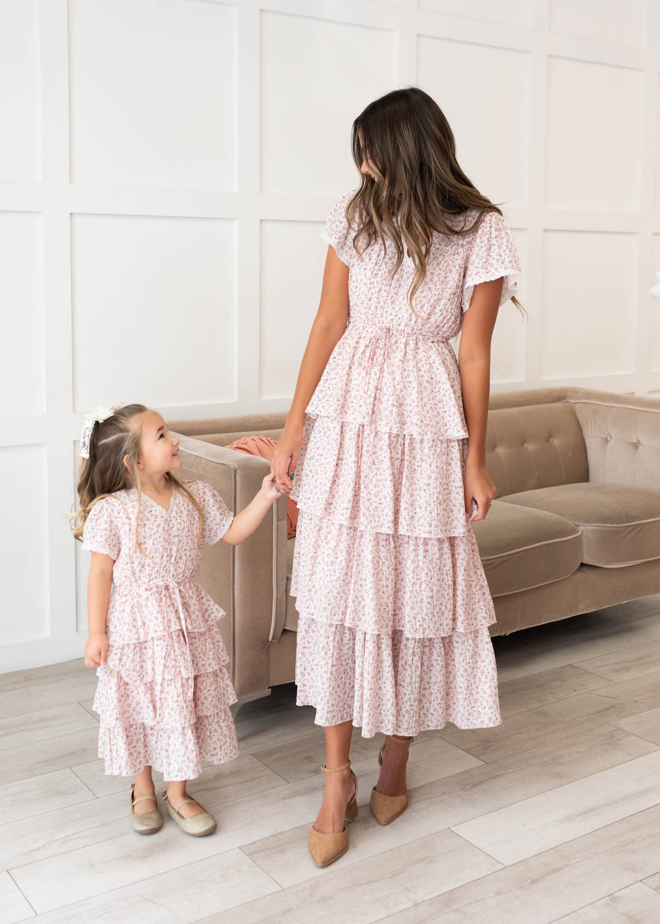 Mira Blush Rose Tiered Ruffle Dress