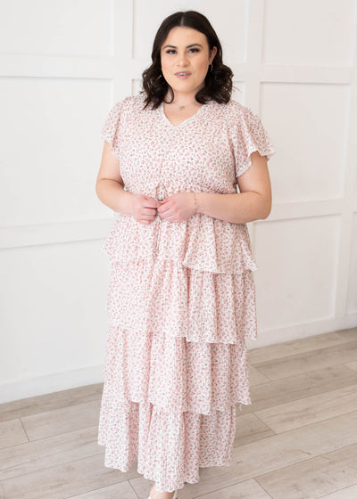 Plus size blush rose tiered ruffle dress