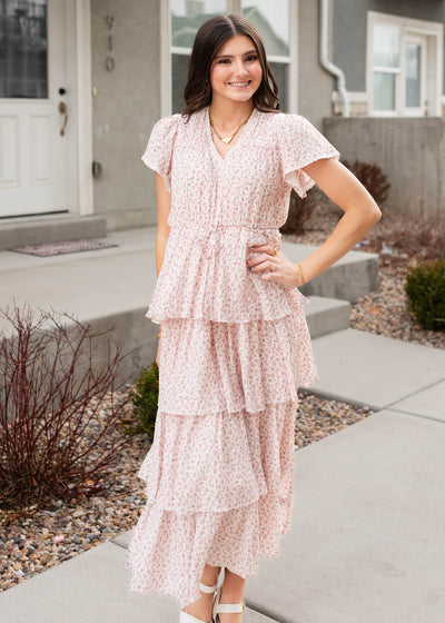 Blush rose tiered ruffle dress