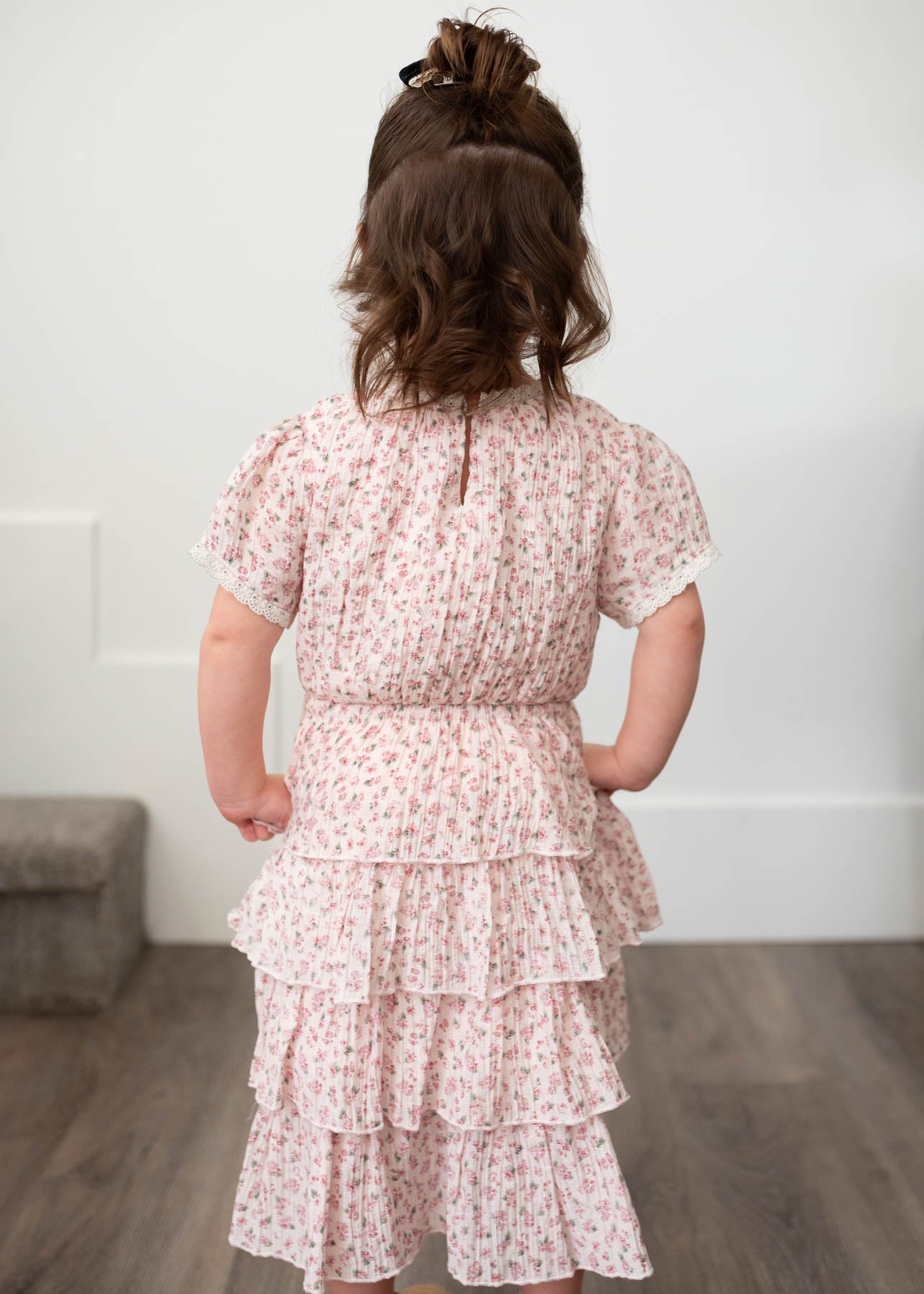 Back view of the blush rose tierd ruffle dress little girl dress