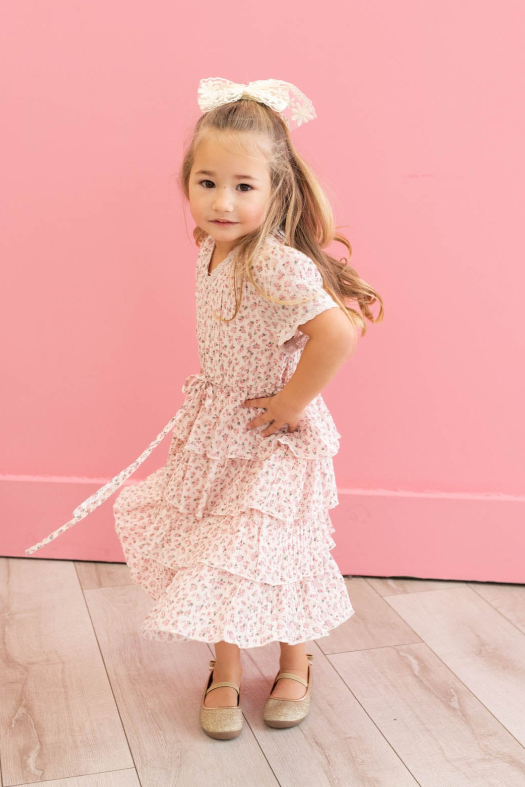 Blush rose tiered ruffle little girl dress