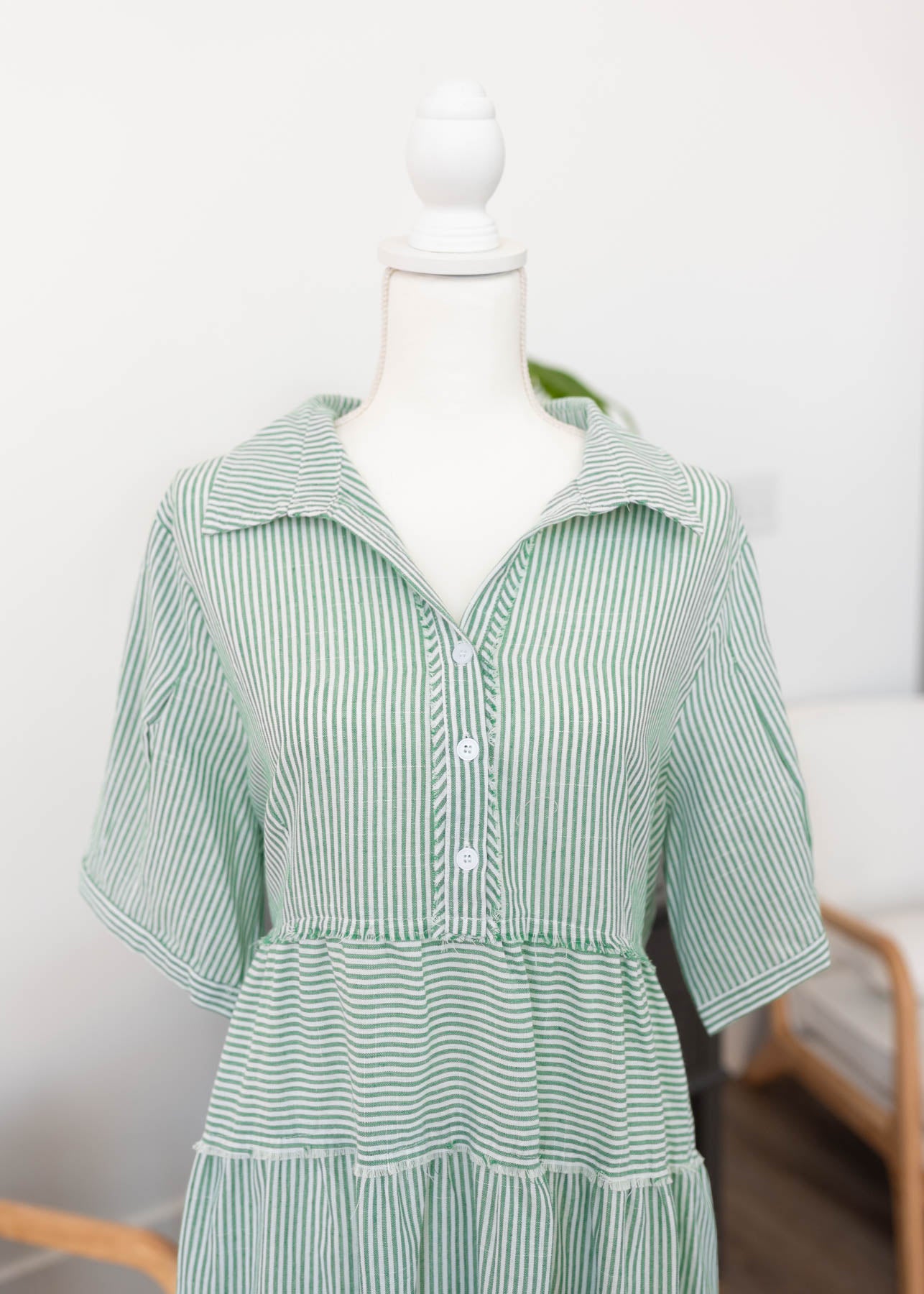 Plus size short sleeve green stripe dress