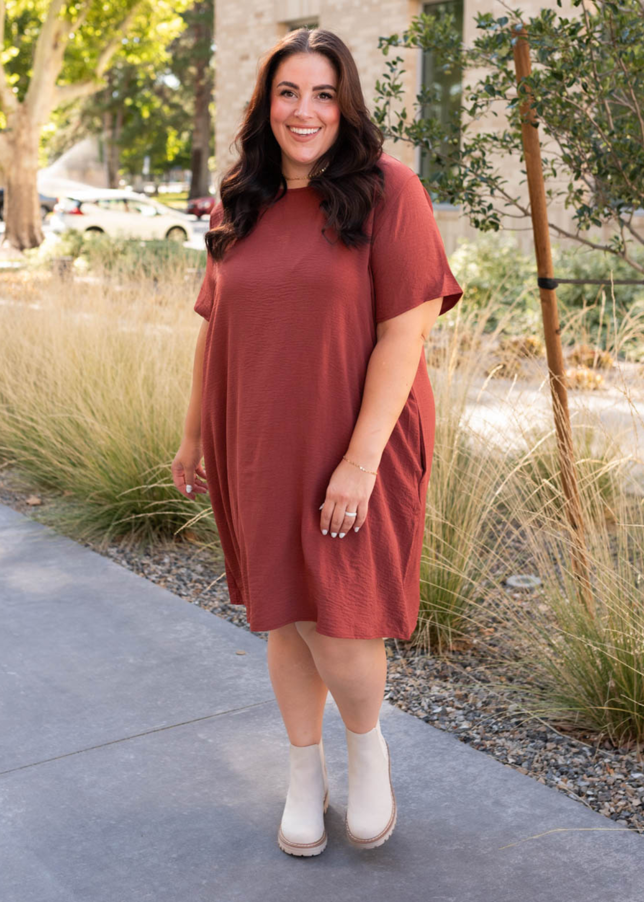 Plus size brick red relaxed dress