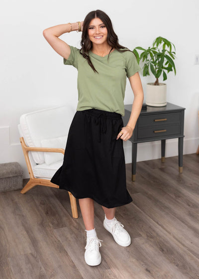 Black knit skirt with a-line style