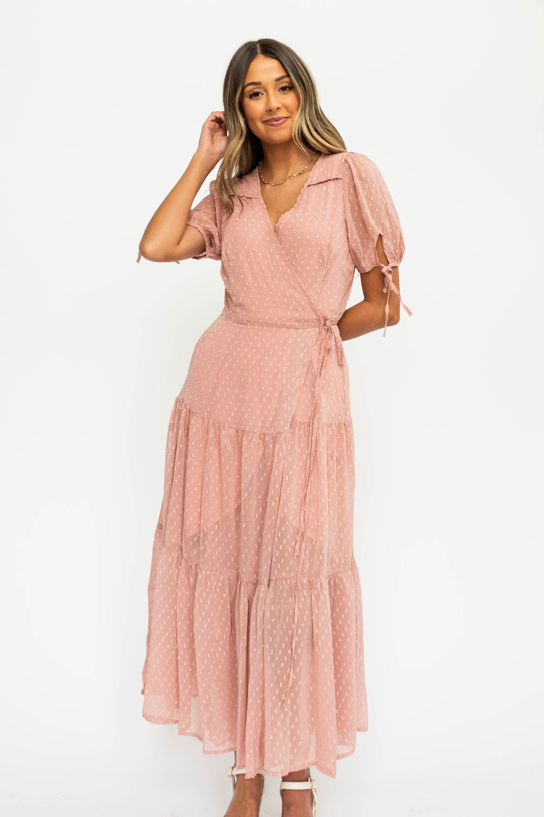 Blush wrap dress online