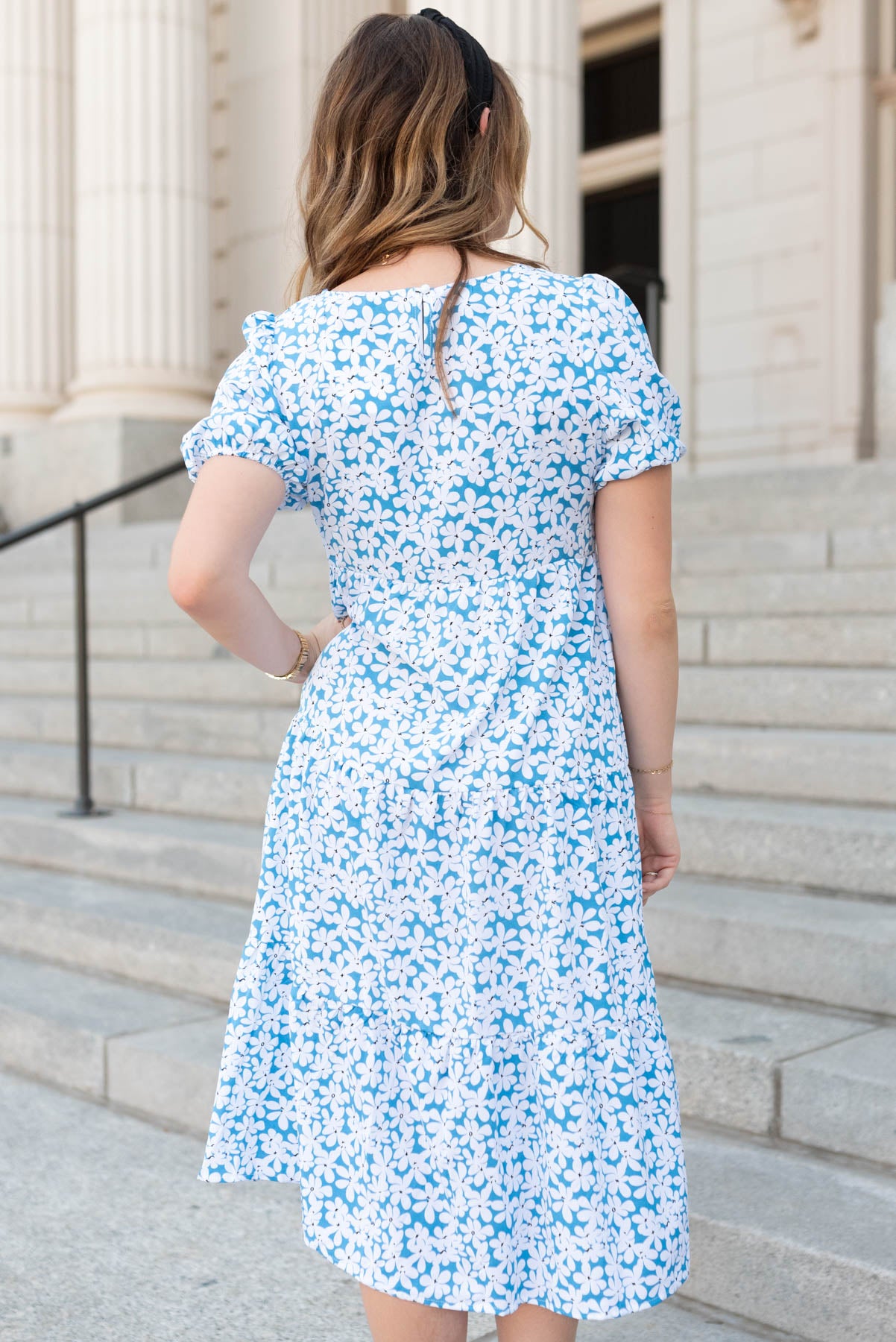 Back view of the blue daisy dress