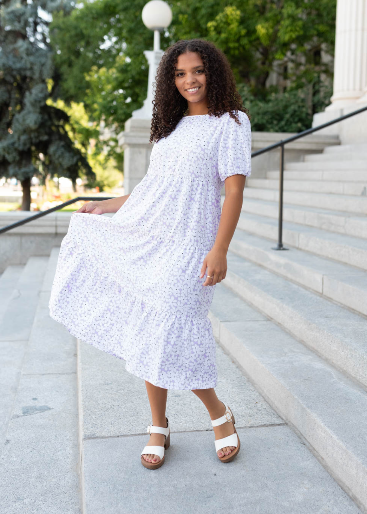 Short sleeve lavender daisy dress