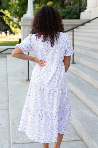 Back view of the lavender daisy dress