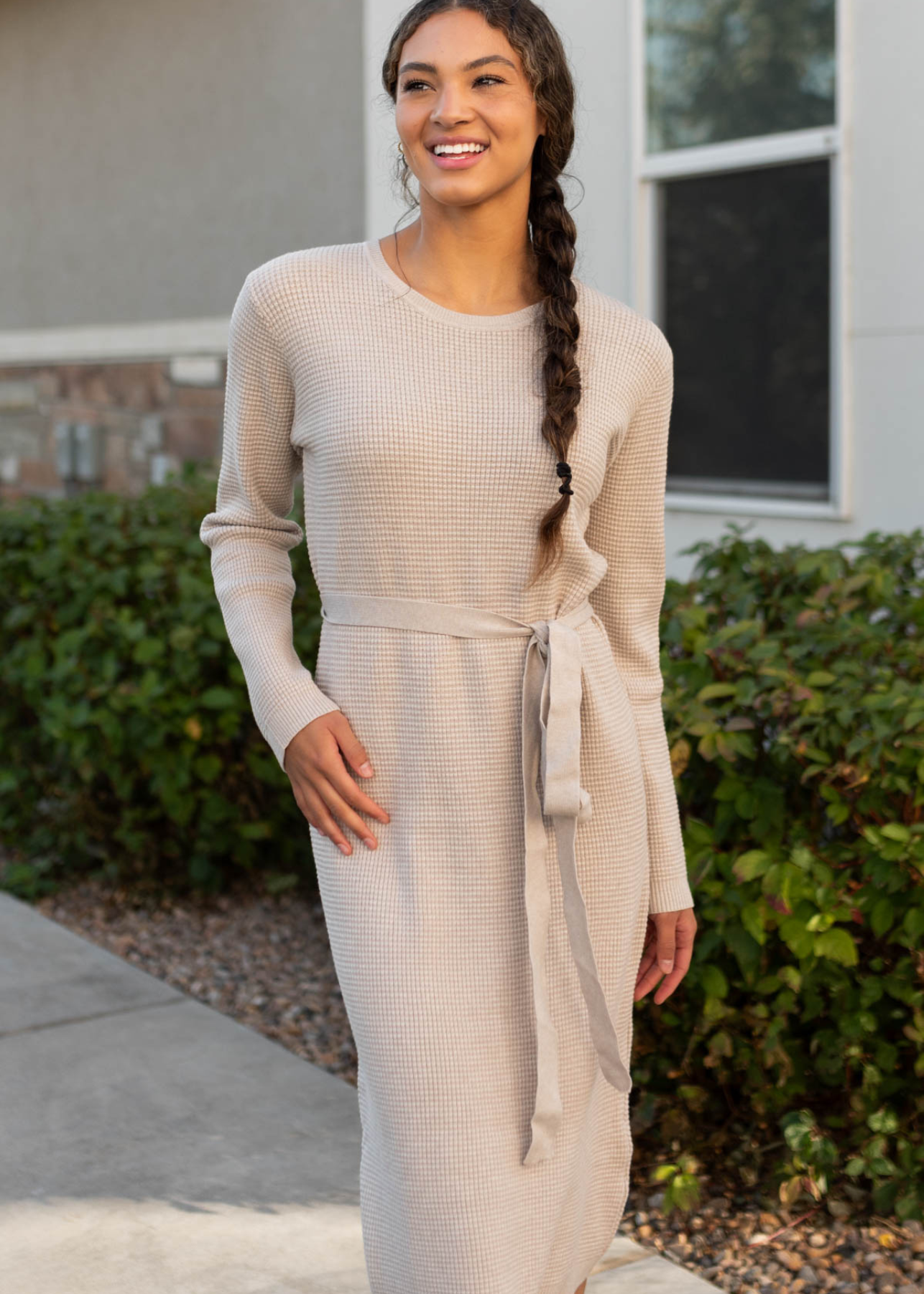 Small stone waffle sweater dress