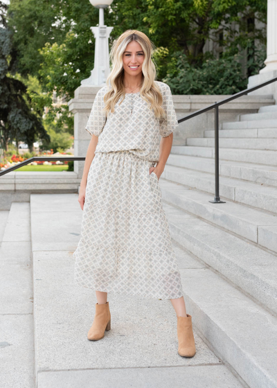 Nola Cream Pattern Chiffon Skirt