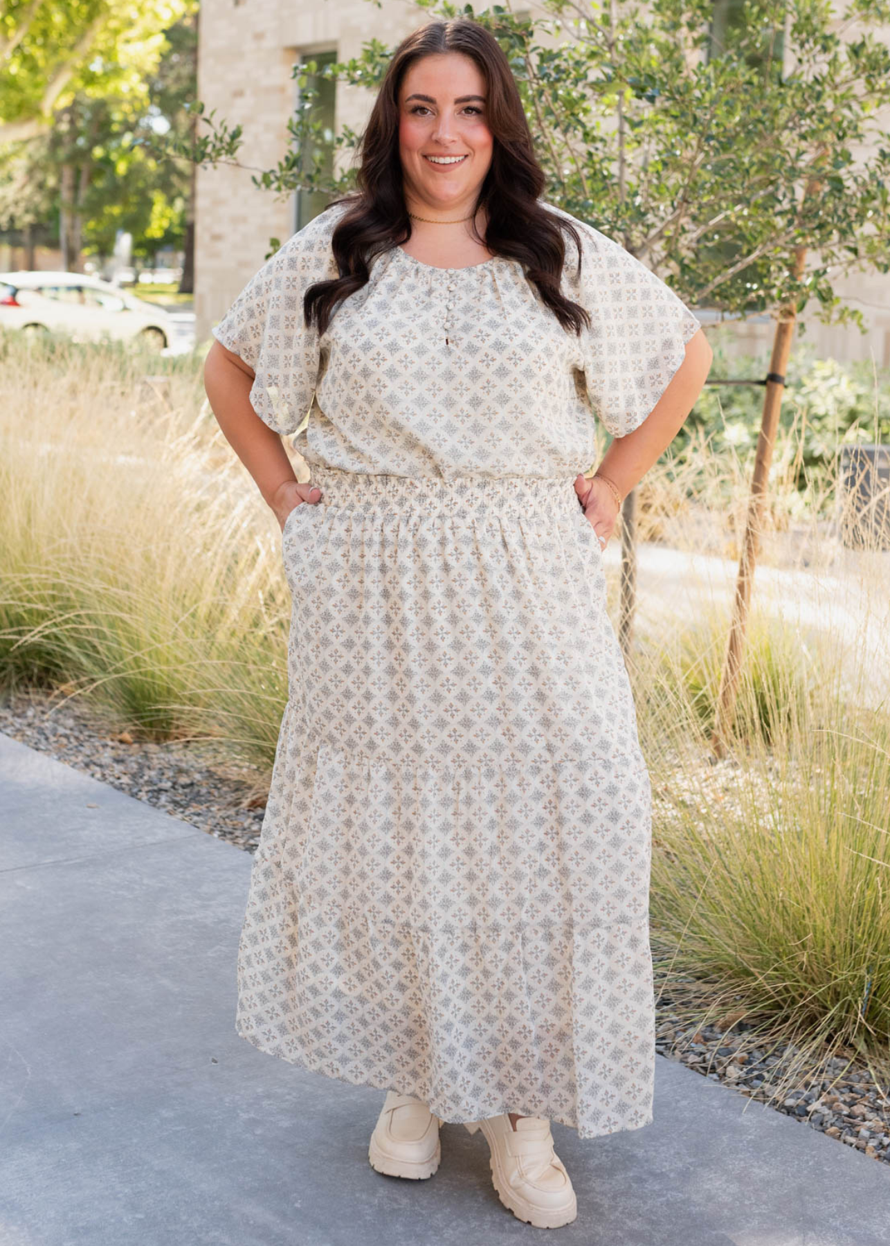 Nola Cream Pattern Chiffon Skirt