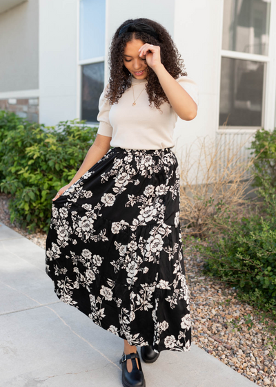 Black floral skirt