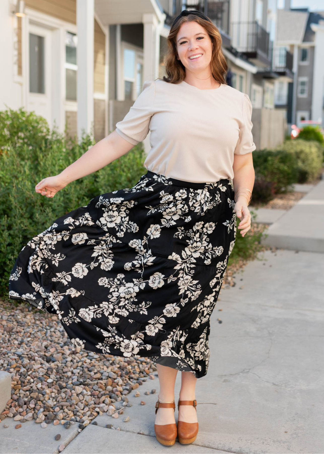 Plus size black floral skirt