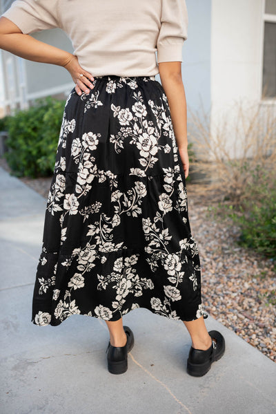 Back view of the black floral skirt