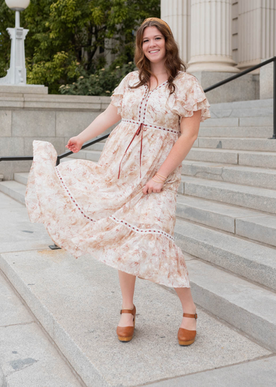 Plus size burgundy floral lace dress