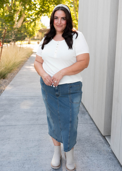 Plus size ivory ribbed top