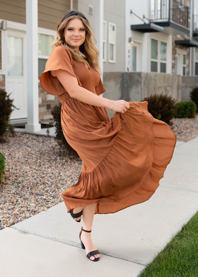 Sepia satin dress