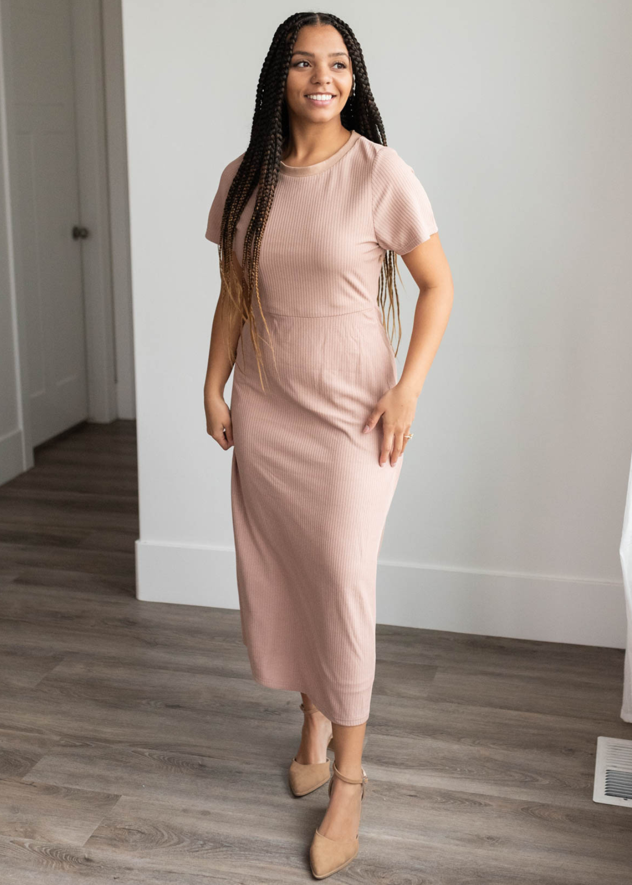 Raylee Taupe Ribbed Dress