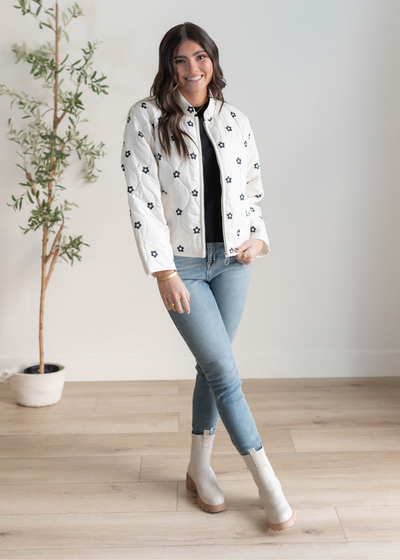 Raylie Ivory Flower Puffer Jacket