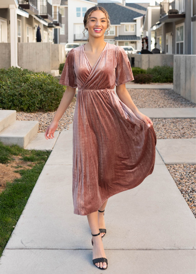 Dusty rose velvet dress