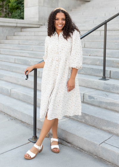 Kamrey Taupe Floral Button Dress