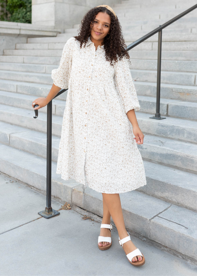 Kamrey Taupe Floral Button Dress