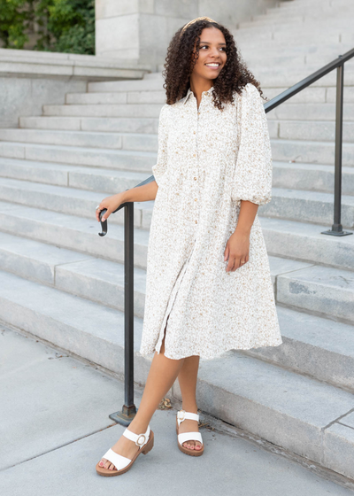 Kamrey Taupe Floral Button Dress