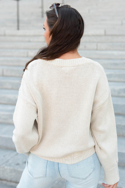 Back view of the oatmeal cherry sweater