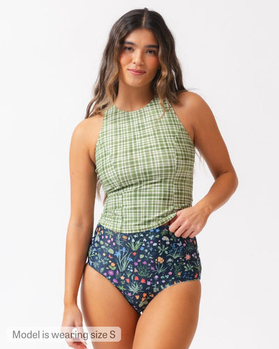 Fern Gingham Racer-Back Tankini Top