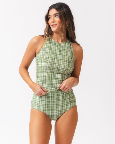 Fern Gingham Racer-Back Tankini Top