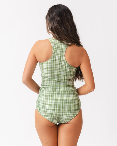 Fern Gingham Racer-Back Tankini Top