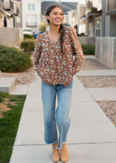 Long sleeve blue floral blouse