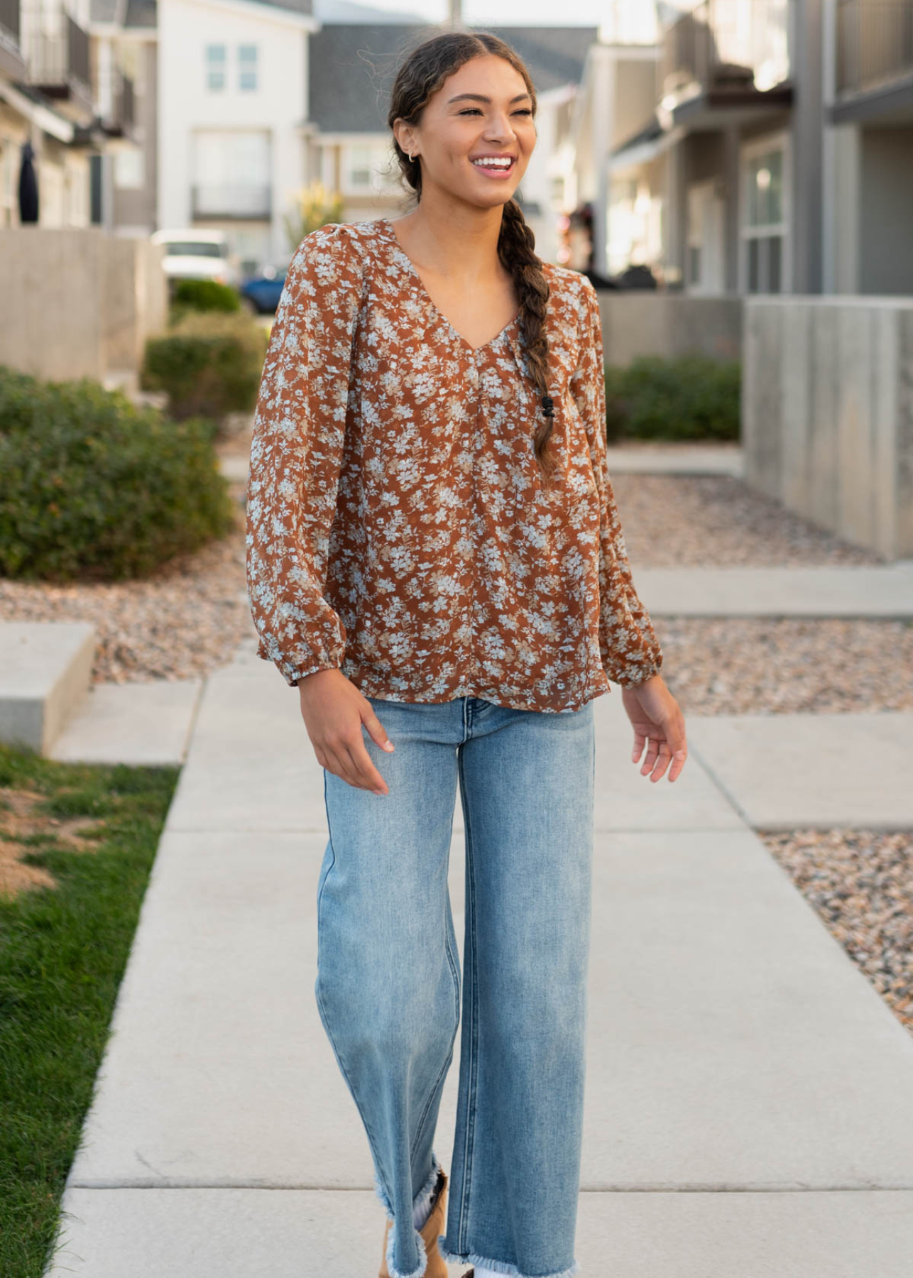 Blue floral blouse