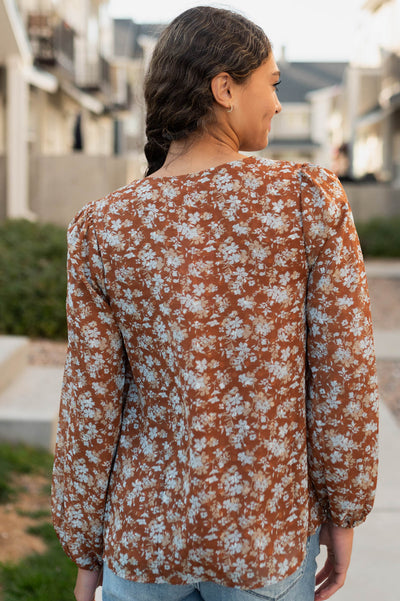 Back view of the blue floral blouse