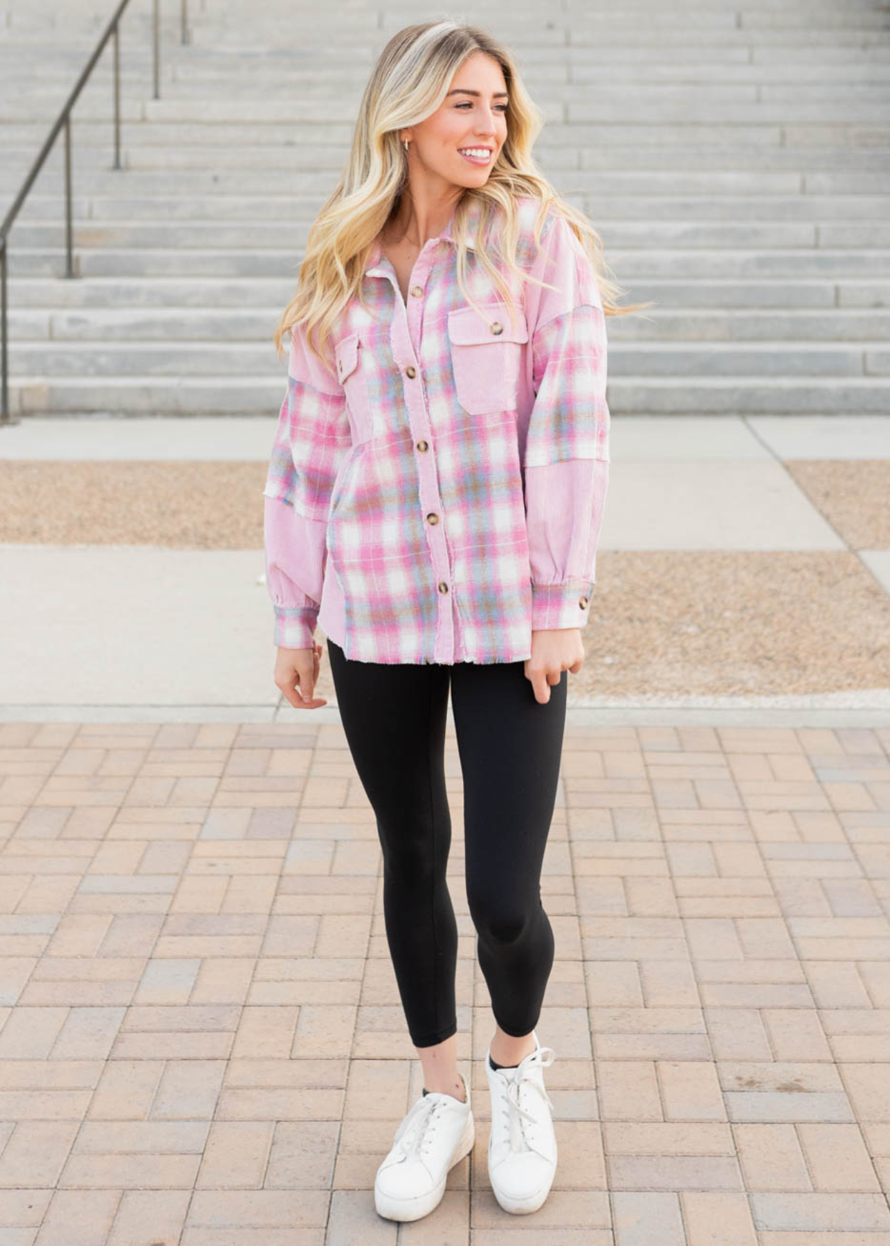 Button up pink plaid shacket