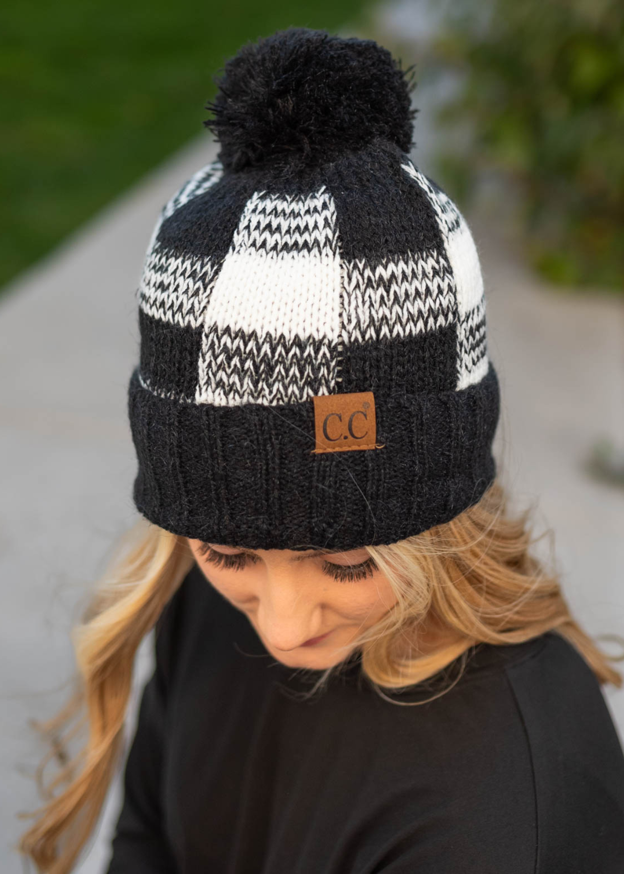 Black plaid C. C. beanie