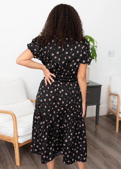 Back view of the black floral dress