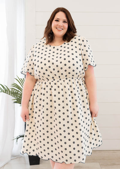 Short sleeve plus size navy floral dress