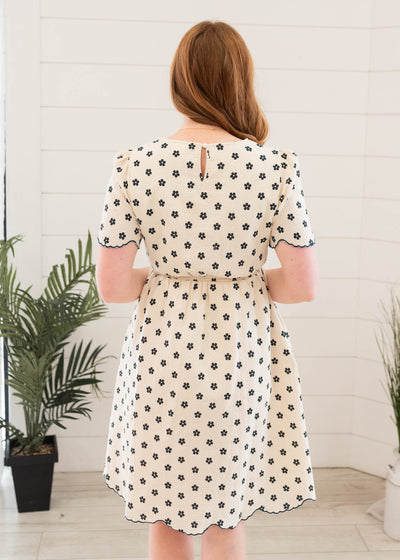 Back view of the navy floral dress