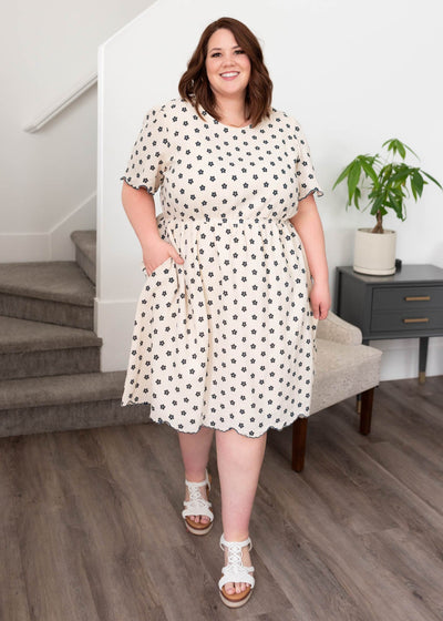 High waist plus size navy floral dress with pockets