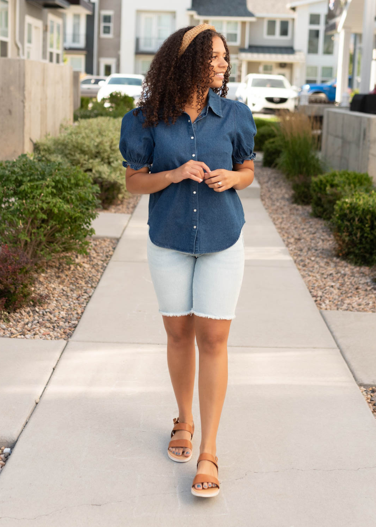 Denim puff sleeve top